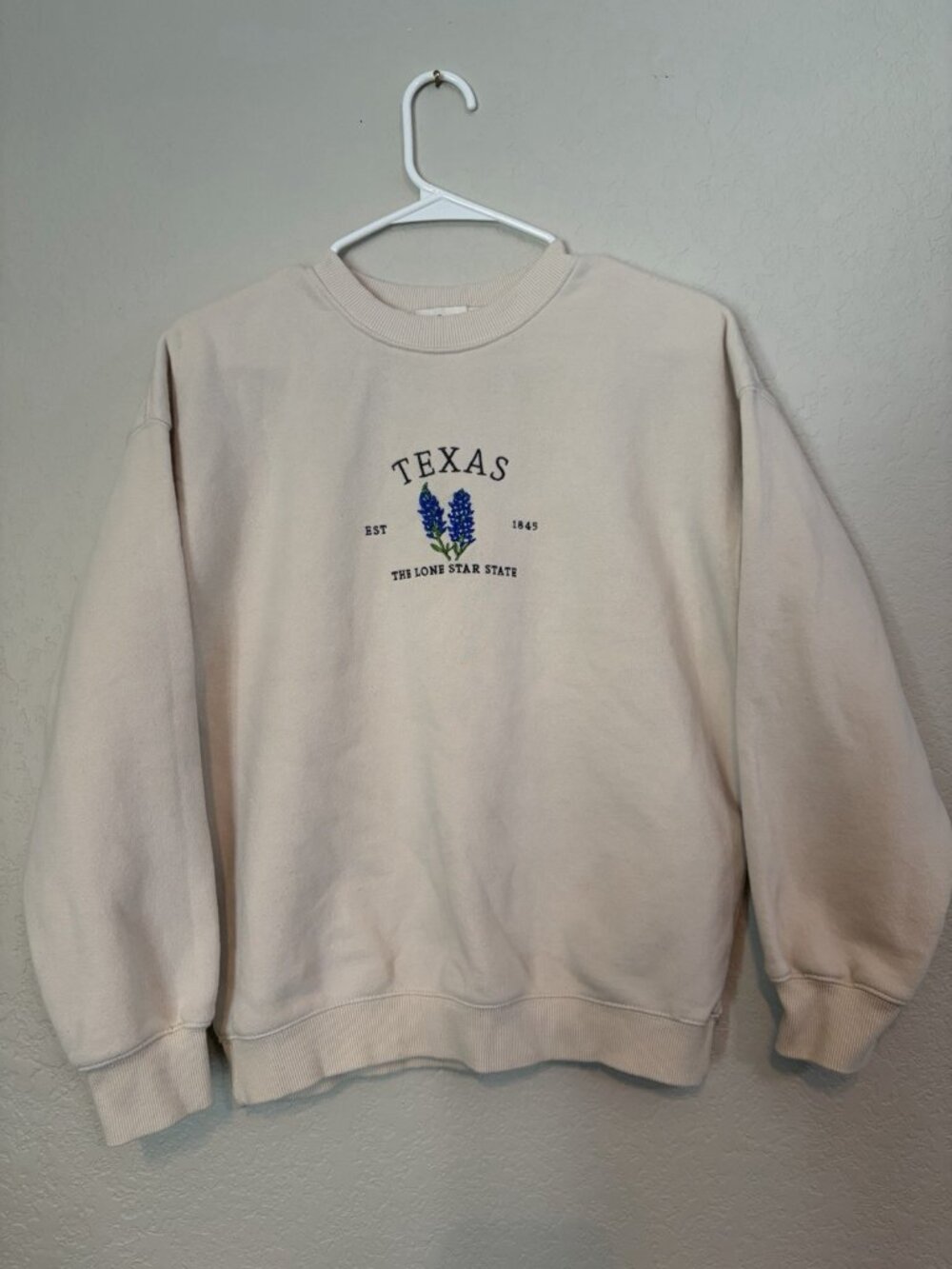 State Of Mine Beige Texas Lone Star State Bluebonnet Sweater Sz XS Cotton Blend